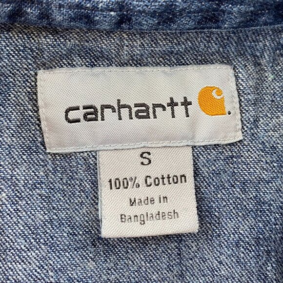 Vintage Carhartt Mens Denim Shirt Small Snap Pearl Blue Long Sleeve Western - Picture 3 of 16